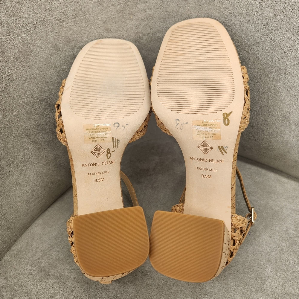 Antonio Melani Heeled Sandals 9.5 Tan Cork Woven Gretel Boho Cottagecore New$140 - Picture 15 of 16